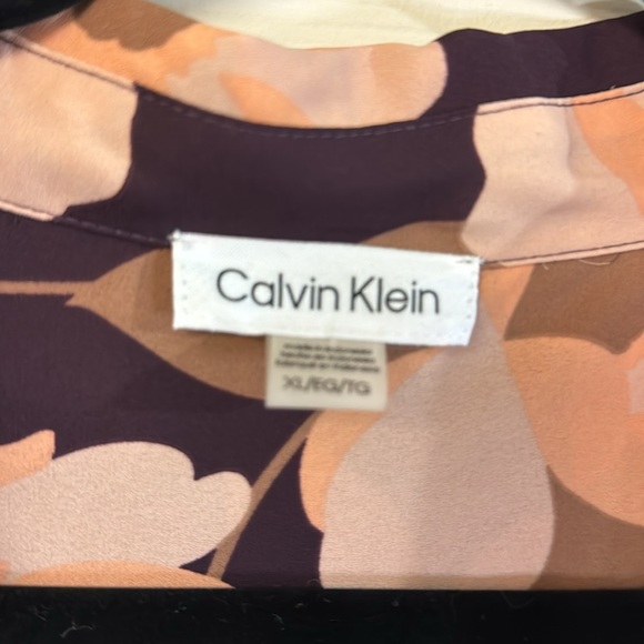 Calvin Klein purple tan floral button down business casual office work top XL - Picture 4 of 8